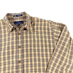 JOHN ASHFORD Men's Shirt Large brown Plaid Long Sleeve Button Down